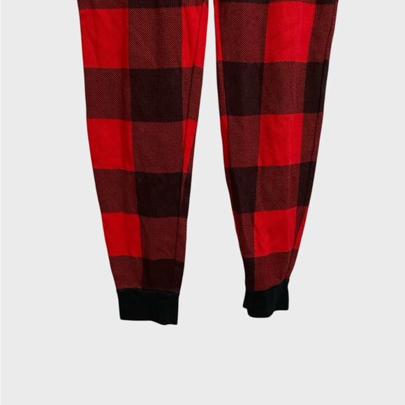 Old Navy Thermal Knit One-Piece Pajama Women's Sz L Red Black Plaid Cozy Buttons - Picture 11 of 16